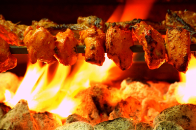 chicken tikka kebab over coal bbq